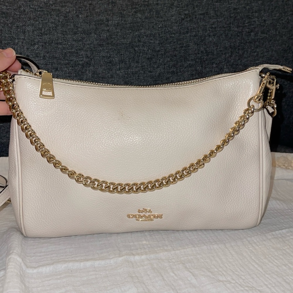 Coach Cream Shoulder Bag with Gold Chain